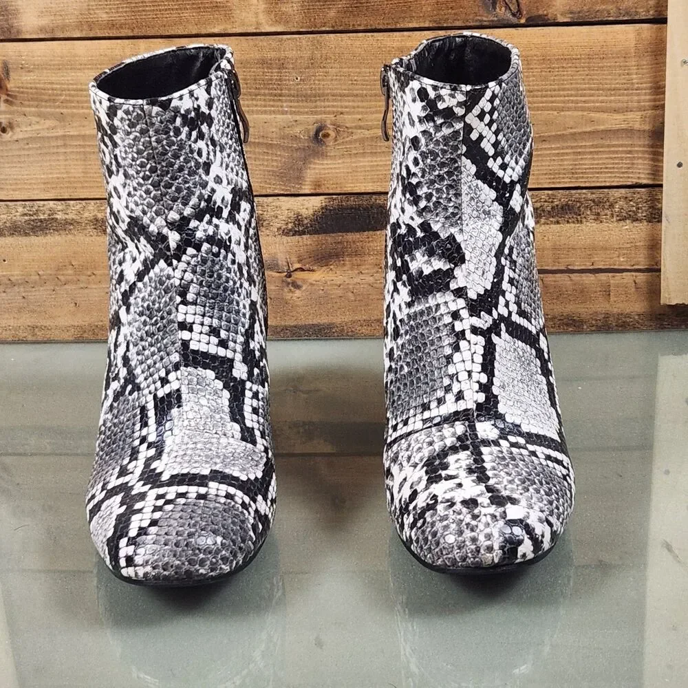 Catherine Malandrino Snakeskin Ankle Boots Womens 6 Block Heel Zip Booties - Picture 3 of 15